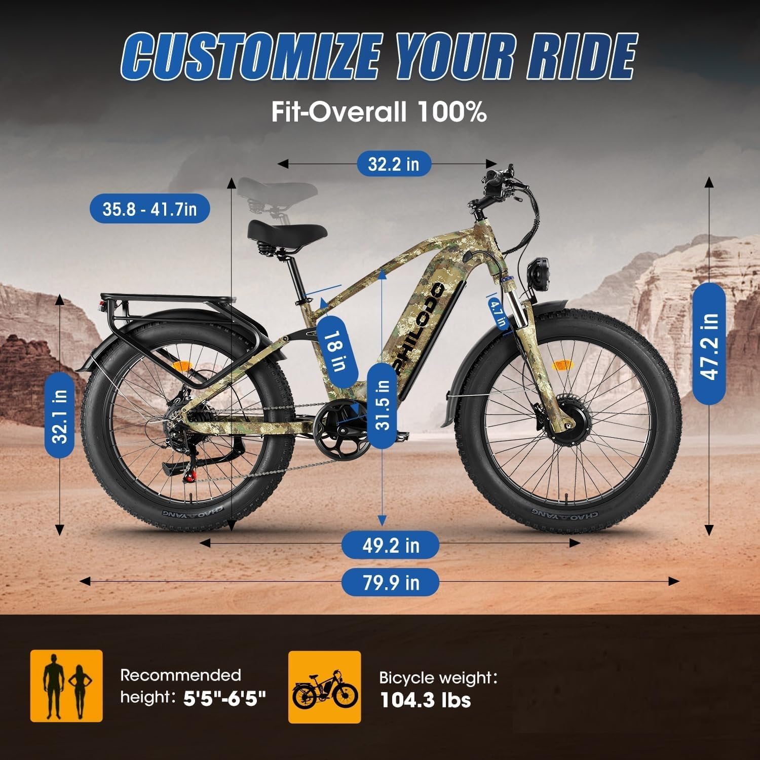 Falcon 60V 32AH Off-Road Electric Bike - 5000W Dual Motor Hunting Ebike, Fat Tire Full Suspension Dirt Bike for Adults, Long Range Snow/Sand Electric Bicycle