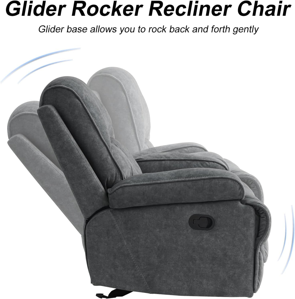 Manual Rocker Recliner Chair for Adults, High Back Glider with Deep Seat, Upholstered Fabric Armchair for Living Room & Nursery, Dark Grey