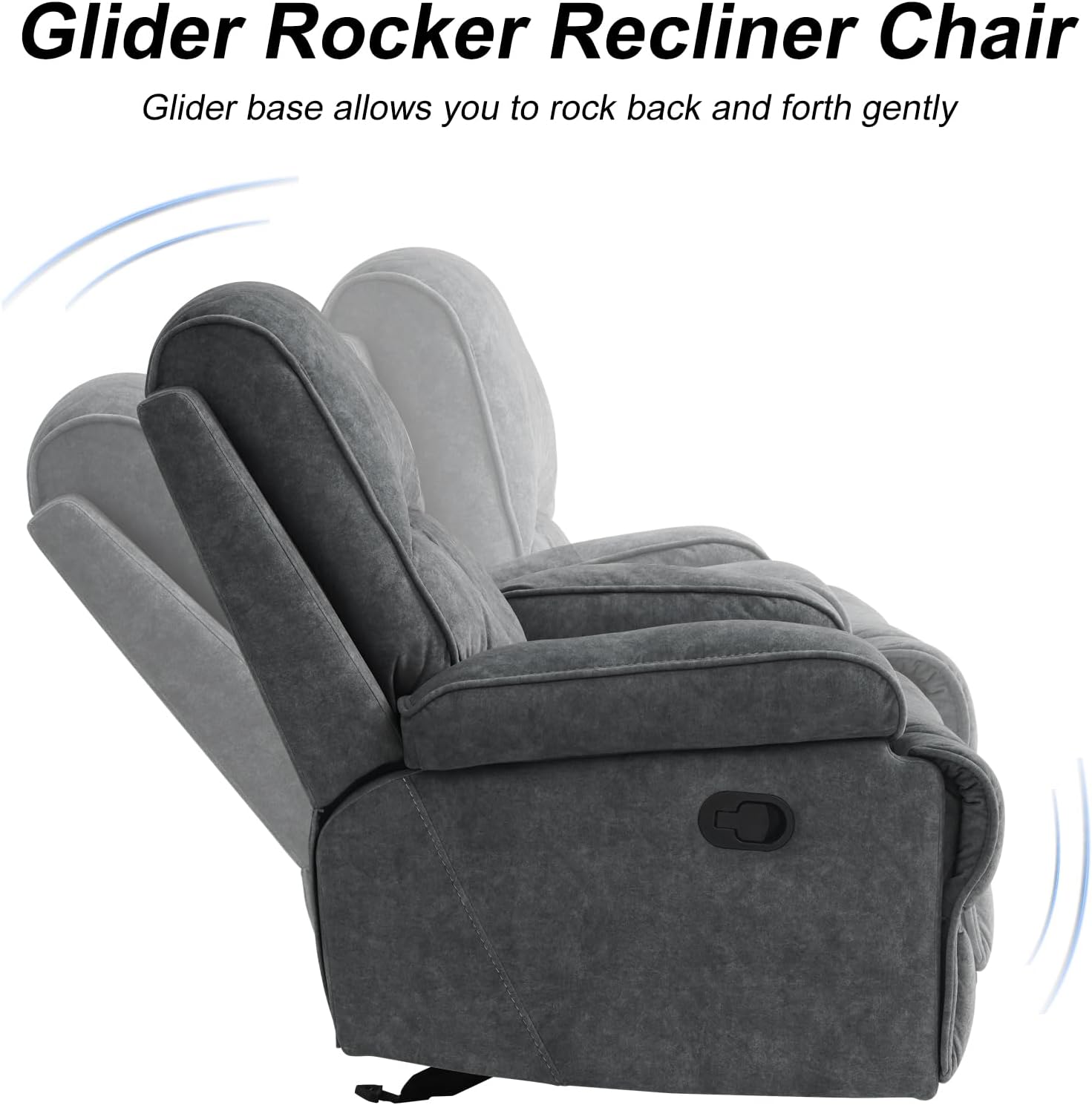 Manual Rocker Recliner Chair for Adults, High Back Glider with Deep Seat, Upholstered Fabric Armchair for Living Room & Nursery, Dark Grey