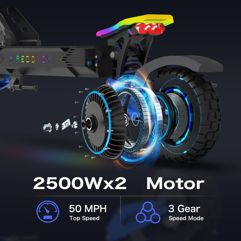 Electric Offroad Scooter 40-50 MPH Fastest Dual Motor Adult Scooter, 5000W Peak, 55-Mile Long Range, 10.5' Off-Road Tires, 60V 25Ah Battery