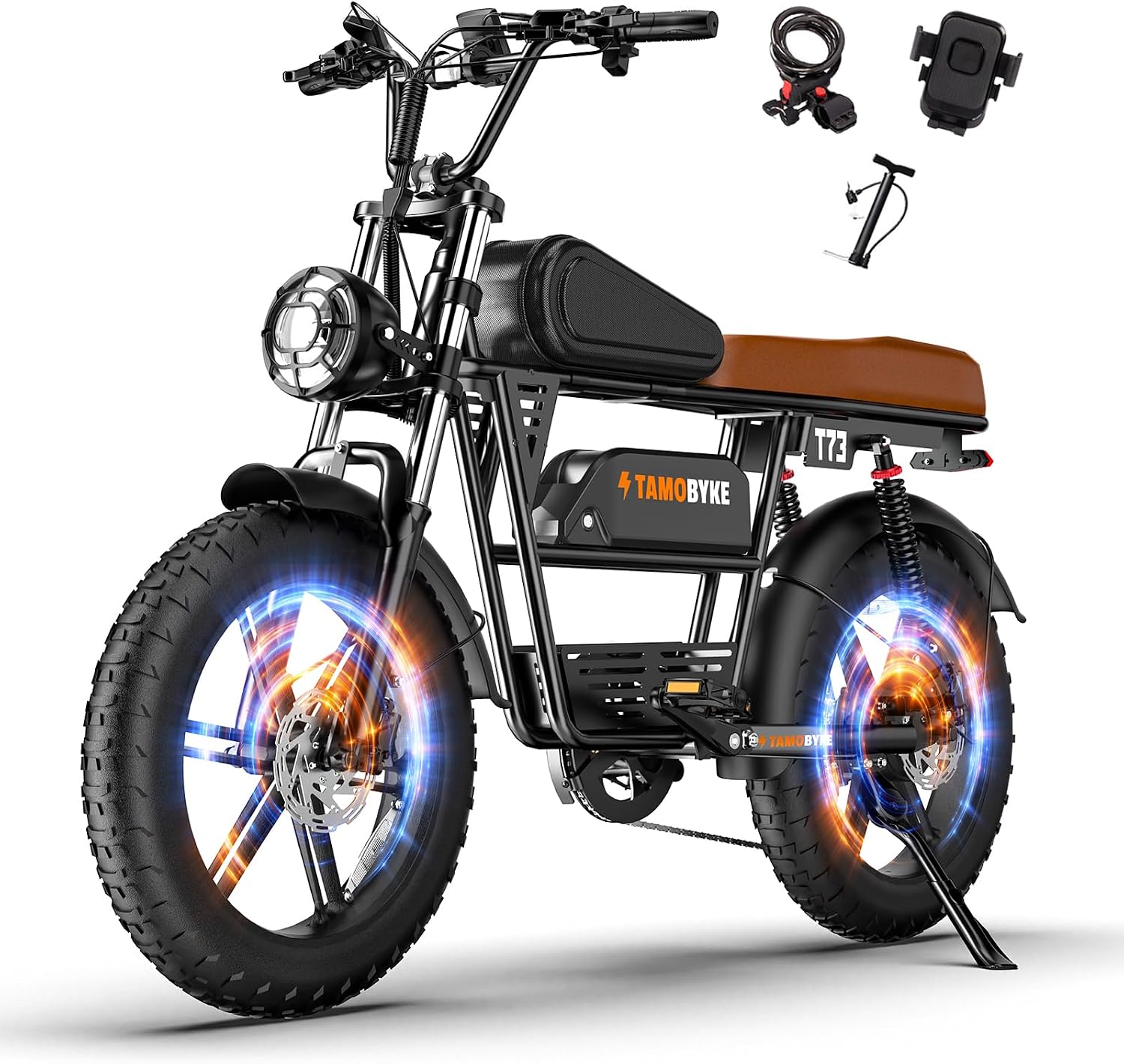 Tamobyke Premium T73 Series Electric Bike for Adults,48V15Ah/36Ah/41Ah Large Battery,1000W/1500W/3000W Powerful Motor, 28/33/37.5Mph Max Speed,20''*4'' Fat Tire E-Bike for Commute/Off-Road. Age 15+.