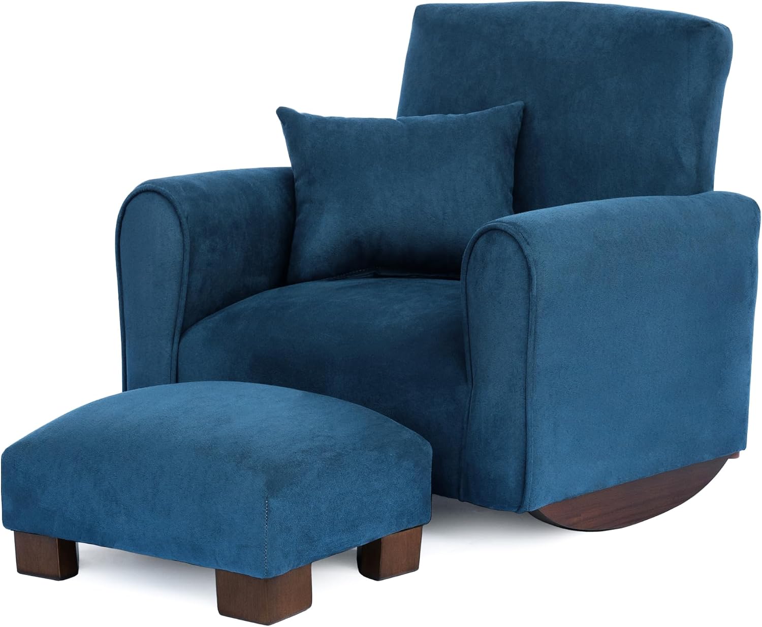 Toddler Personalized Armchair, Kids Upholstered Rocking Chair with Personalization, Toddler Chair with Personalized Name, Comfy Child Armchair, (Navy Suede, Rockers)