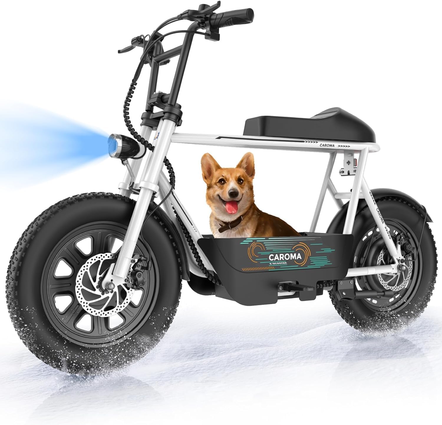 Caroma Peak 1200W Electric Scooter with Seat, 16' Fat Tire Electric Dirt Bike, Max 30Miles Ranges, Top Speed 20Mph, Electric Motorcycle Mini Bike with Basket for Pets & Cargo, UL 2272 Certified