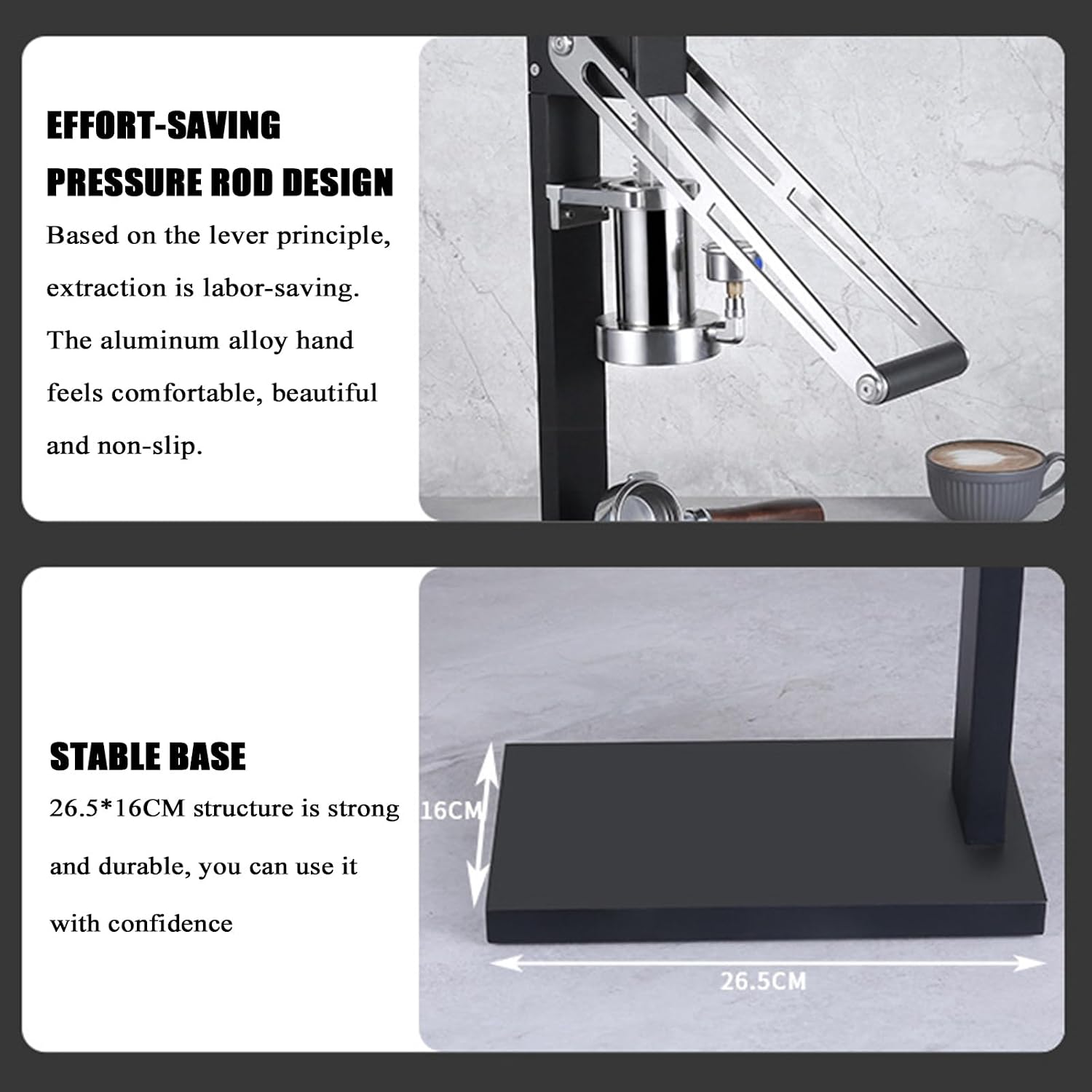 Hand Pressed Espresso Coffee Machine, an All Manual Lever Portable Espresso Maker, with Pressure Chamber, Bottomless Handle, for Cappuccino, Latte