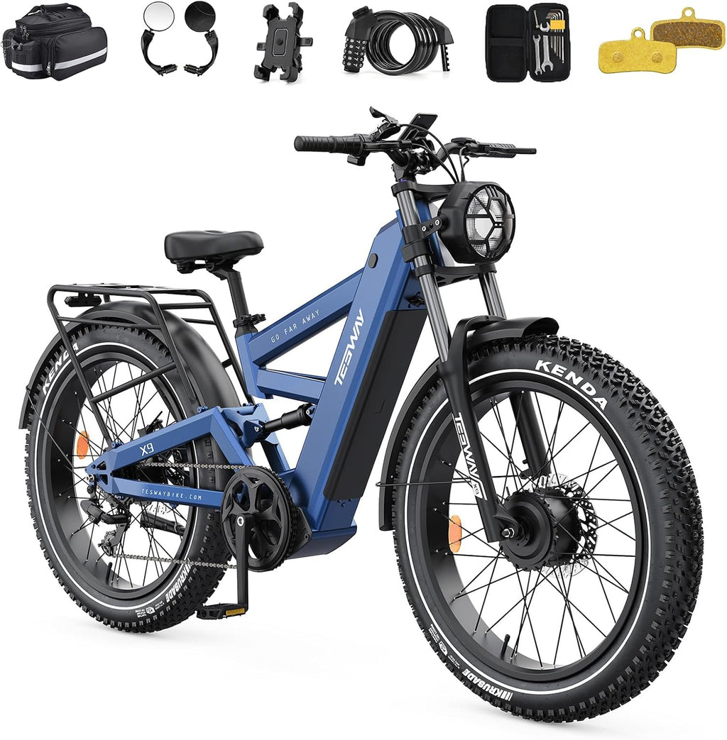 TESWAY X9 Ultra Dual Motor Ebike, 26' Fat Tire Full Suspension AWD Electric Bike for Adults, 4000W 43MPH 240NM, 60V 30Ah(Camo)/25Ah(Other) 120 Miles Long Rang