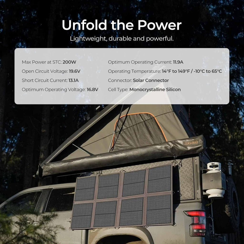 Renogy 200 Watt Solar Panel Blanket, N-Type Portable Foldable Solar Panels, 25% High Efficiency Lightweight 8-Fold Space-Save, QC3.0 USB-A&Type-C Output, For Camping, RV, SUV, Marine, Off-Grid Outdoor