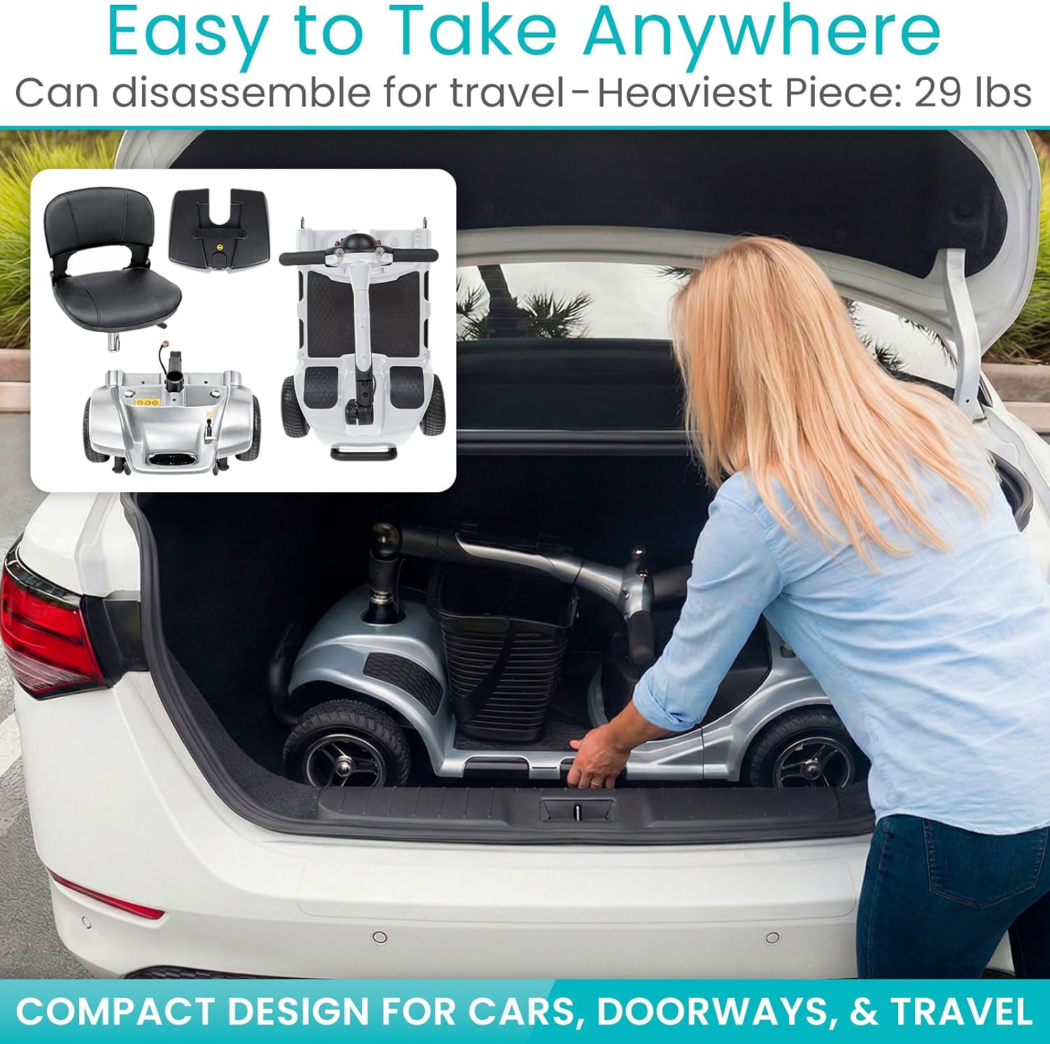 Vive 4 Wheel Mobility Scooter - Electric Powered Wheelchair Device - Compact Heavy Duty Mobile for Travel, Adults, Elderly - Long Range Power Extended Battery with Charger & Basket