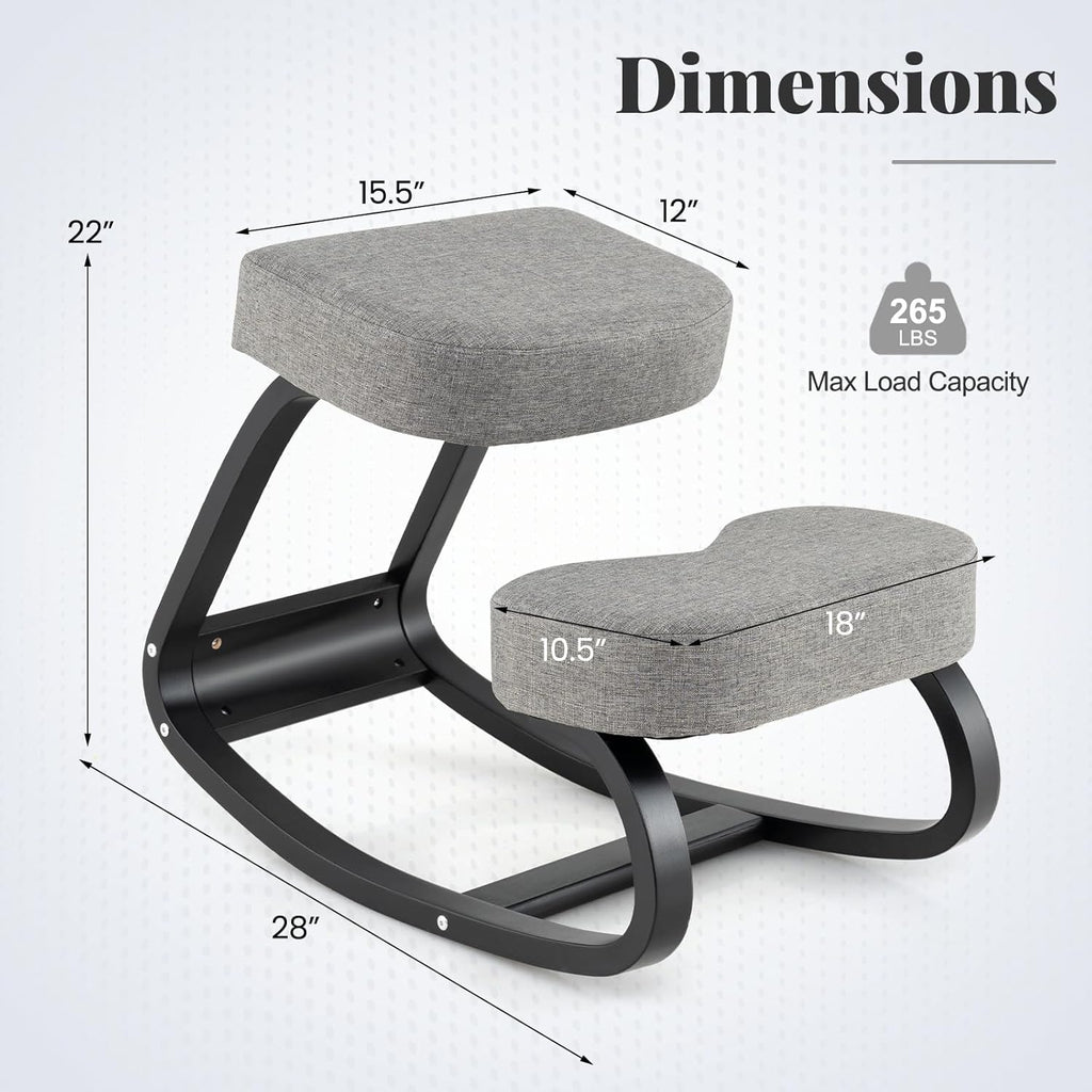 Giantex Ergonomic Kneeling Chair, Rocking Posture Chair with Padded Cushion, Knee Chair for Back Neck Pain Relief, Wooden Kneeling Desk Chair for Home Office