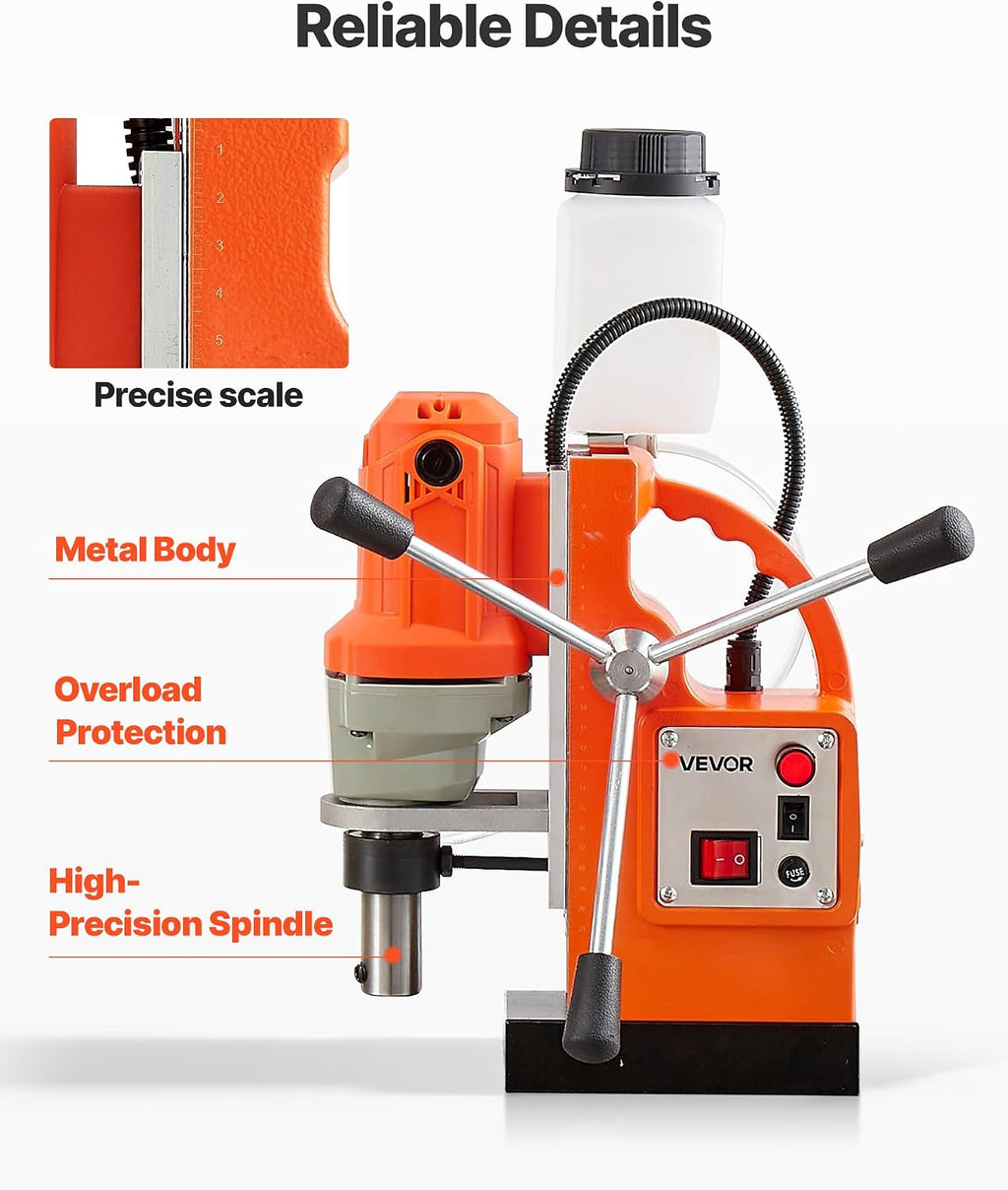 VEVOR Magnetic Drill Press, 1200 W, 1.5 in Boring Diameter, 2248 lbf Power Mag Drill Press, 900 RPM Speed, with Weldon Shank, Efficient Cooling, for Metal Surface, Industrial and Home Improvement