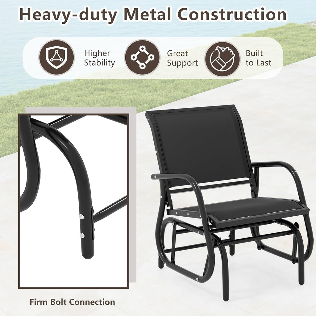 Tangkula Swing Glider Chair, Ergonomic Rocking Chair with Comfortable Fabric, Iron Frame, 4 Non-Slip Foot Pads, Outdoor Patio Glider Rocker Chair for Living Room, Garden, Backyard (2, Black)
