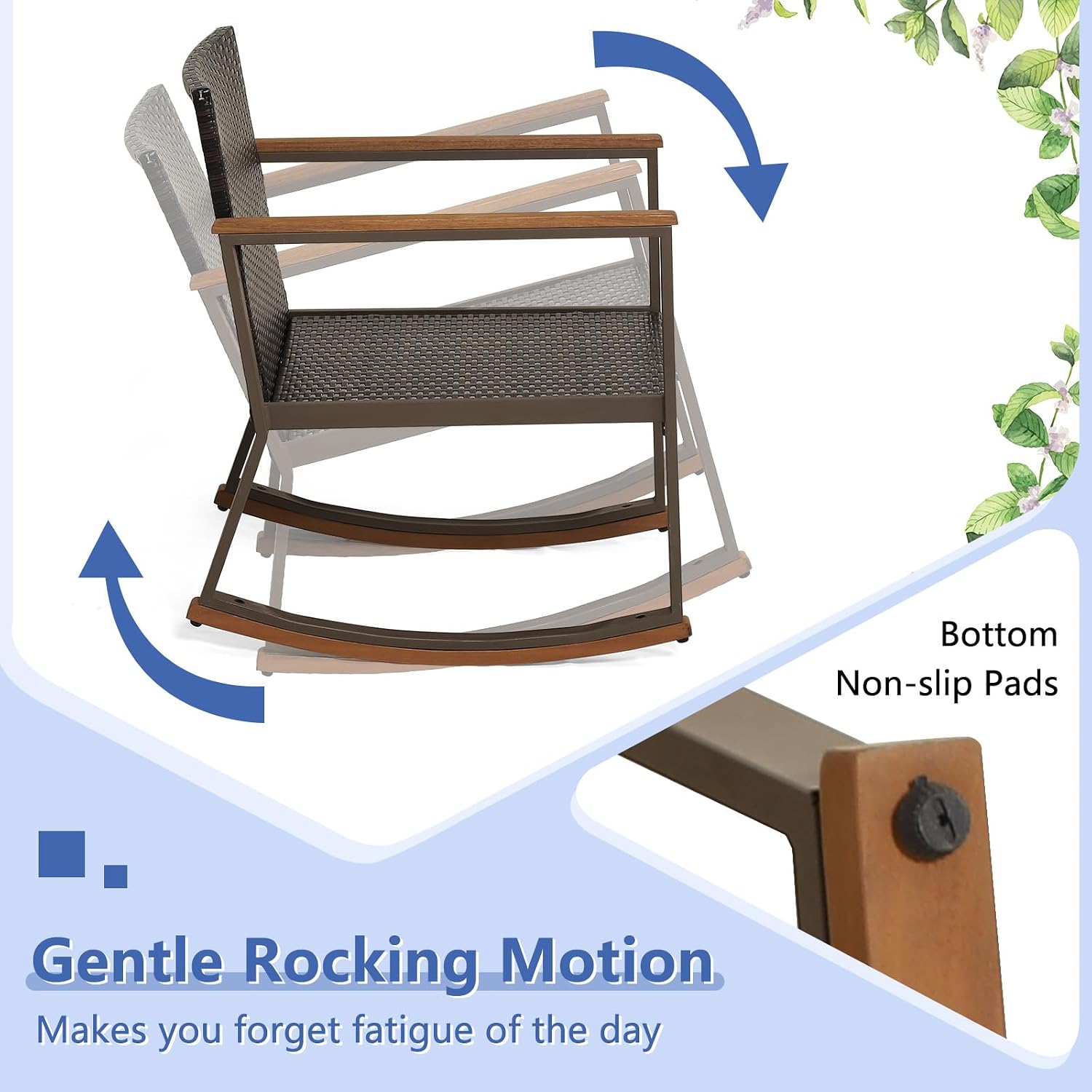 Tangkula 3 Pieces Rocking Bistro Set, Outdoor Rocker Chair with Coffee Table & Cushions, Patio Rattan Furniture Conversation Set for Balcony Porch Poolside (Navy)