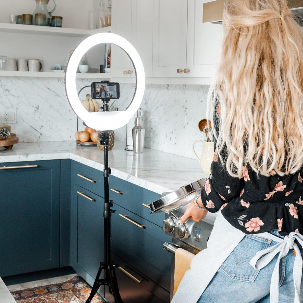 Lume Cube LED Ring Light for Videos, Selfies, Live Streaming |18' Circle Light with Stand, Phone Holder, and Camera Mount | Portable + 6.5 ft Tripod Stand and Travel Case | Battery Not Included