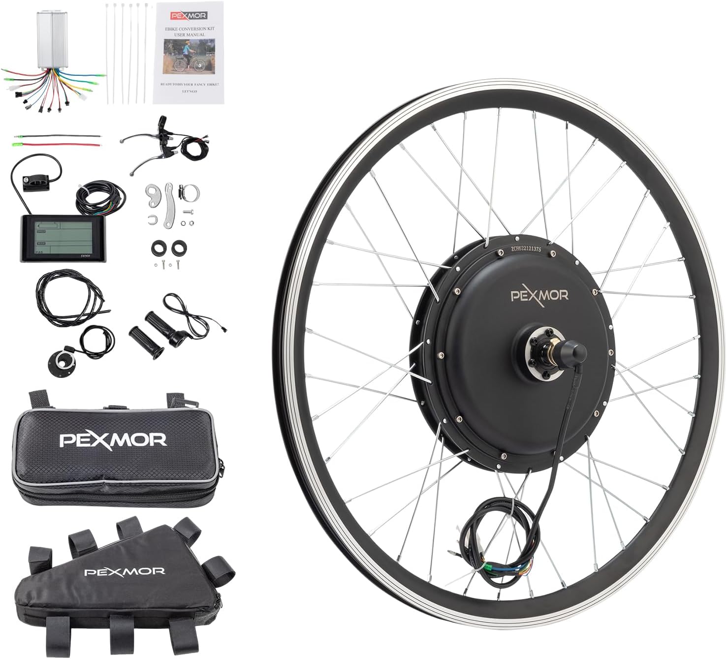 PEXMOR Electric Bike Conversion Kit, 20' Front Wheel Adult E-Bike Conversion Kit, 36V 750W Ebike Hub Motor Kit Upgrade 3 Mode Controller w/PAS/LCD Display Electric Bicycle Ebike Wheel Kit