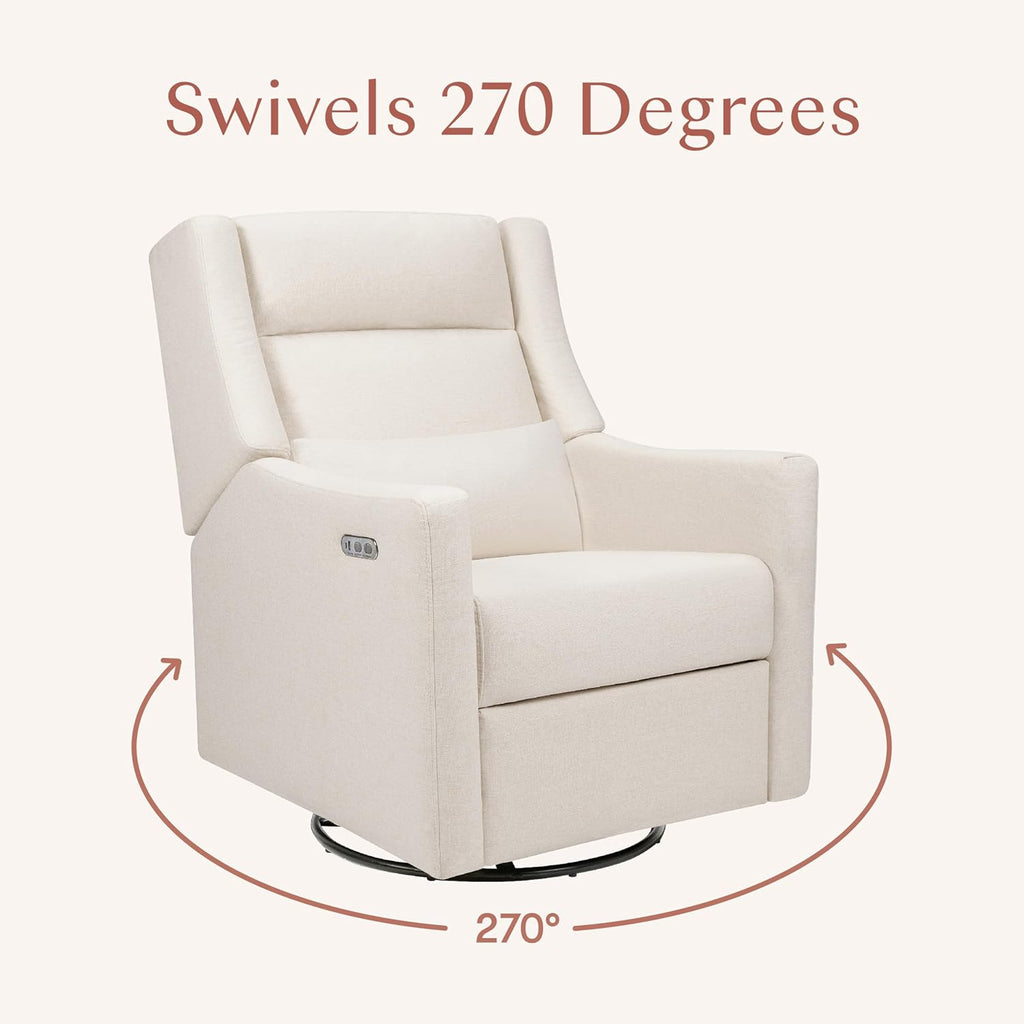 Babyletto Kiwi Plus Power Recliner and Swivel Glider with Power Headrest and USB Port in Performance Cream Eco-Weave, Water Repellent & Stain Resistant, Greenguard Gold and CertiPUR-US Certified