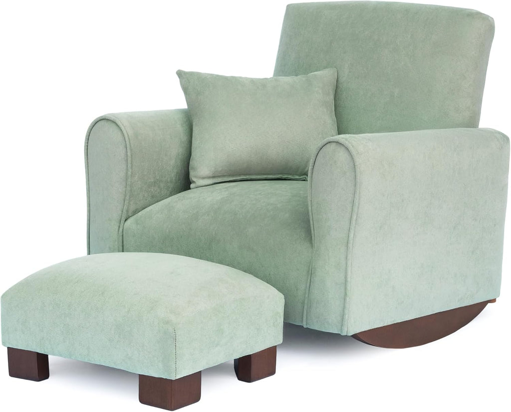 Toddler Personalized Armchair, Kids Upholstered Rocking Chair with Personalization, Toddler Chair with Personalized Name, Comfy Child Armchair, (Seafoam Green Suede, Rockers)