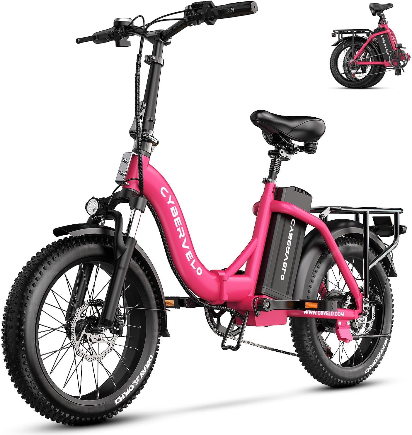 Cybervelo 750W Folding Electric Bike, 48V 20.8AH/50AH Large Removable Battery E-Bike, 80 Miles Max Range, 20' Fat Tire Electric Bike for Adults, Adult Electric Bicycles for Commute