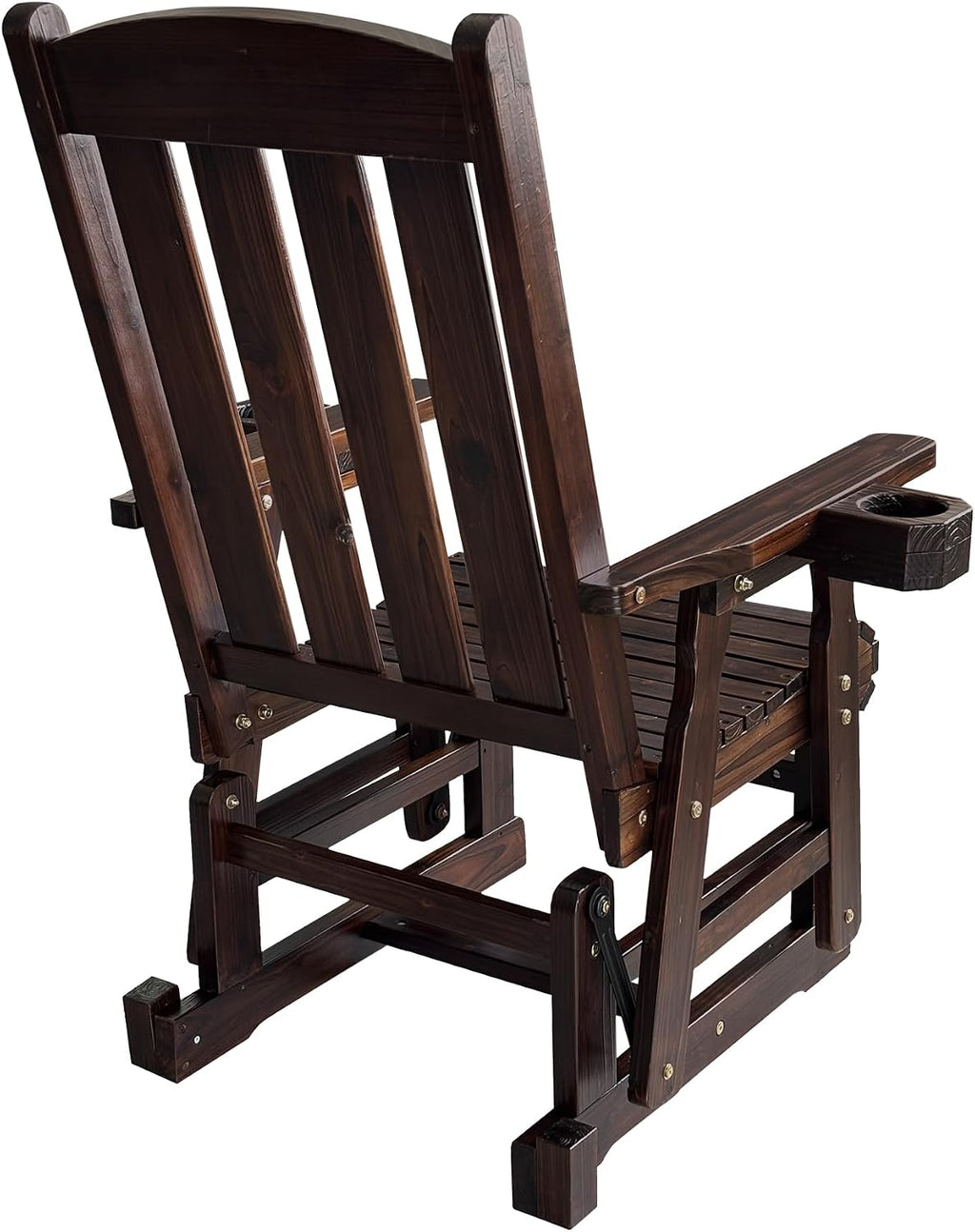 Fortune Candy Wooden Patio Glider for One Person, with High Back and Deep Contoured Seat, Solid Fir Wood, Heavy Duty 600 LBS (Deep Brown, 1-Seater)