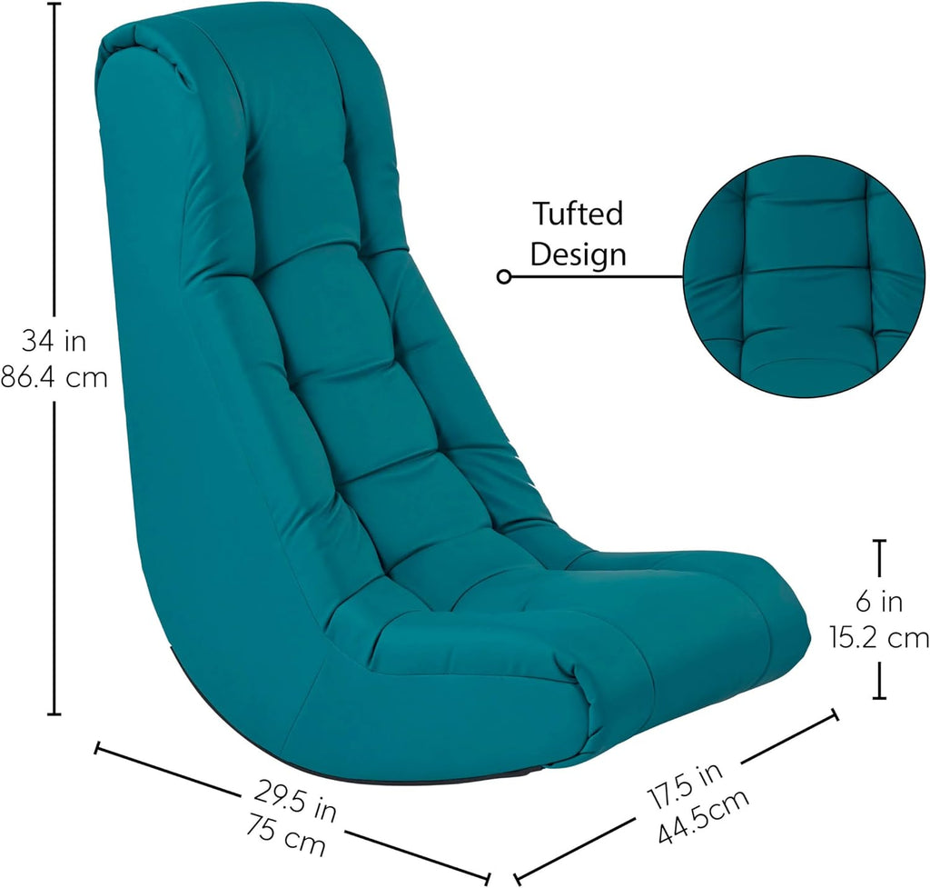 FDP Tufted Floor Rocker for Kids, Teens and Adults Comfortable, Ergonomic Chair for Reading, Playing Video Games, or Watching TV - Teal, 10488-TL