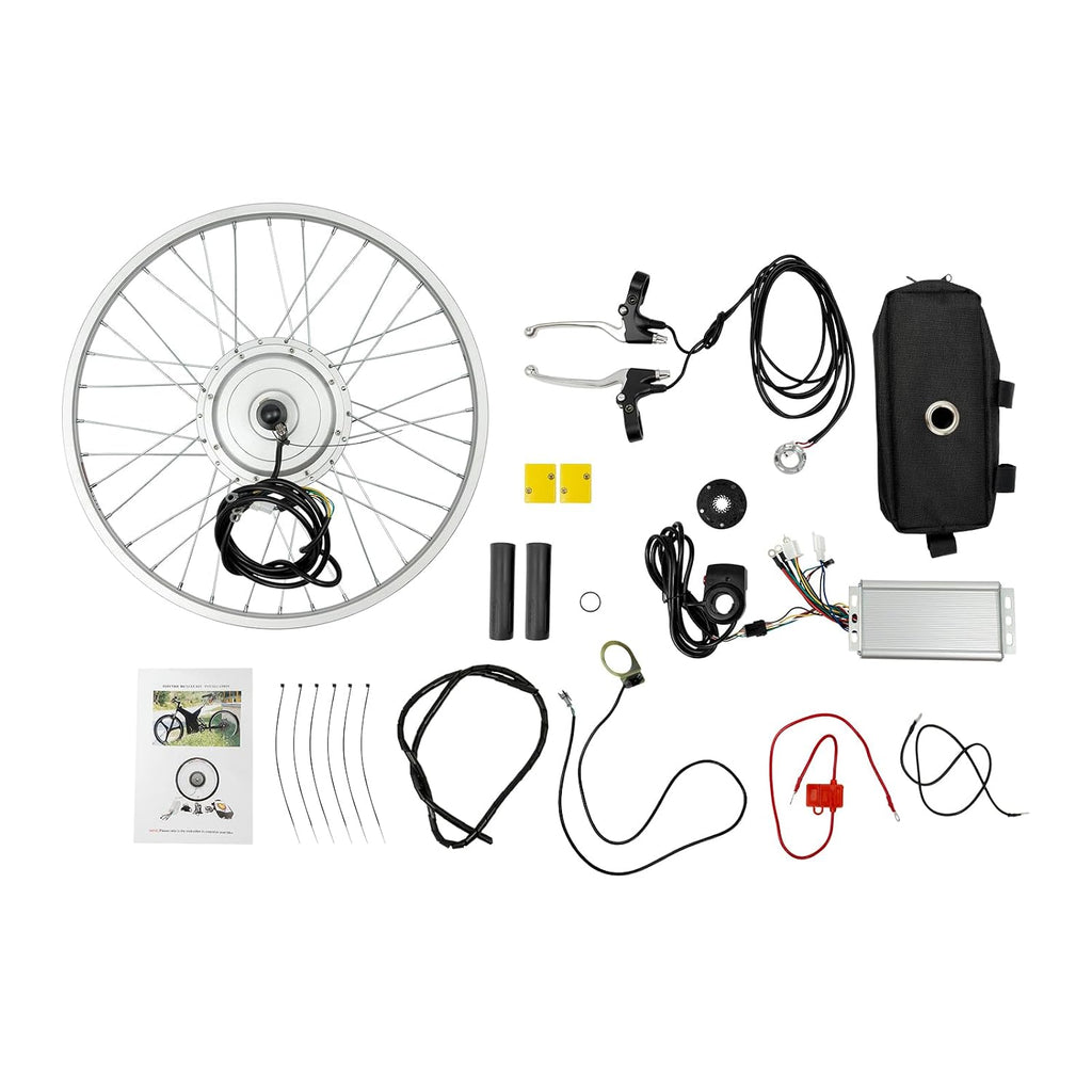 750W Electric Bike Conversion Kit – Front Wheel Brushless Hub Motor, 36V 26.72 MPH, for 24 Inch Bicycles, with Thumb Throttle, Controller & Brakes – DIY E-Bike Upgrade