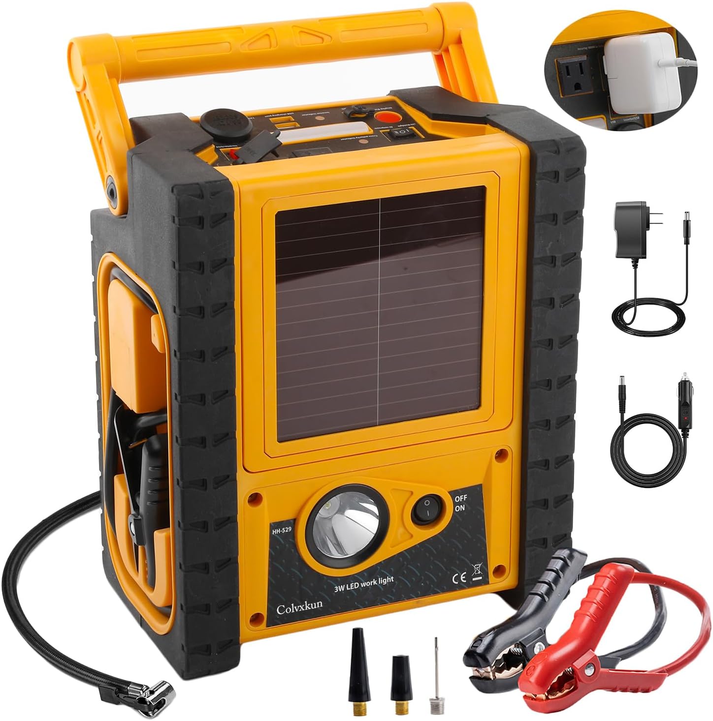 2000A Peak Car Battery Jump Starter with Air Compressor, All in One Heavy Duty 12V Battery Jump Box (All Gas 8.5L Diesel), Portable Power Station with 400W Inverter, AC/DC/USB Ports and LED Lights