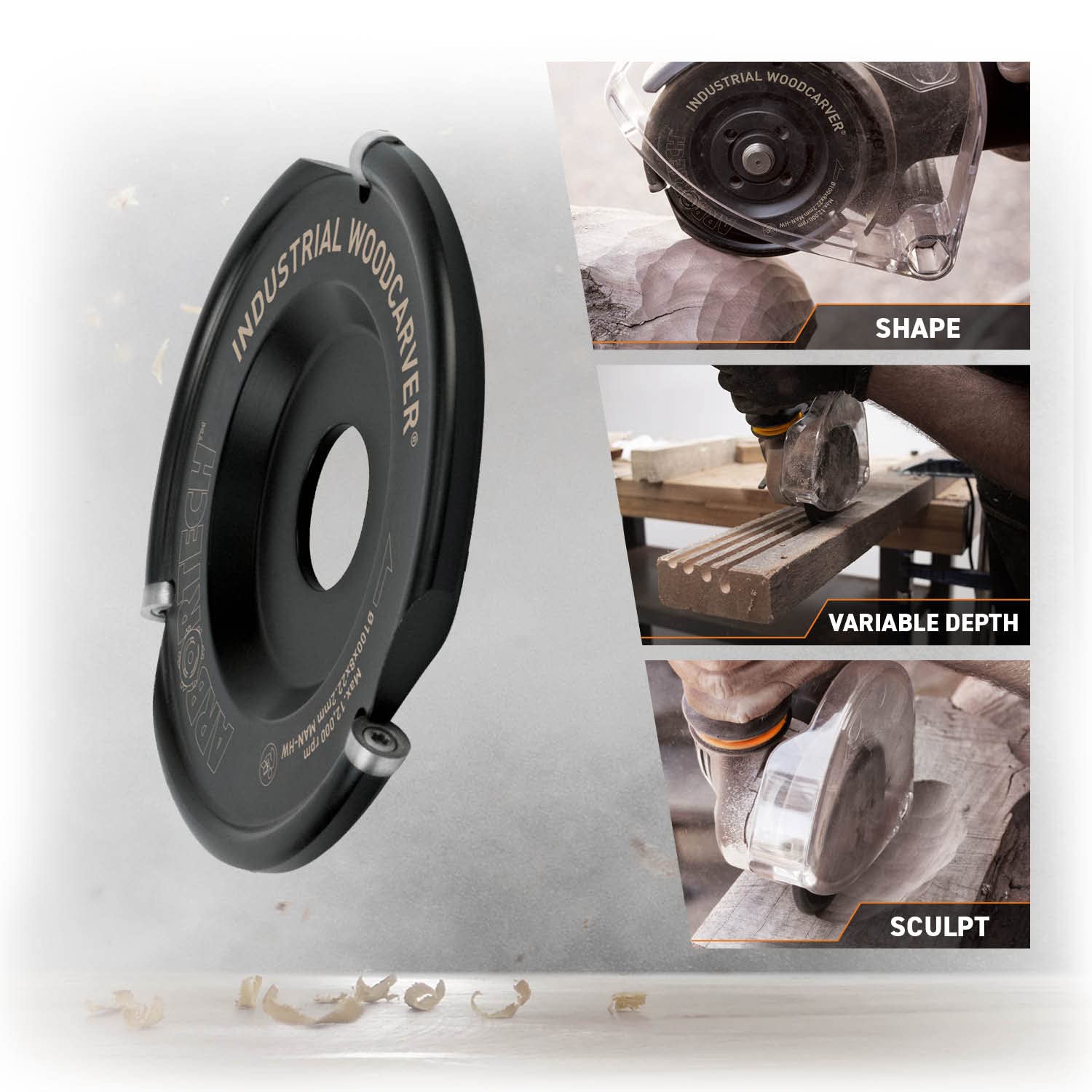 ARBORTECH Industrial Woodcarver Pro Kit | Ø 100 mm Carbide Wood Carving Disc for Angle Grinder with Protective Guard | IND.FG.200