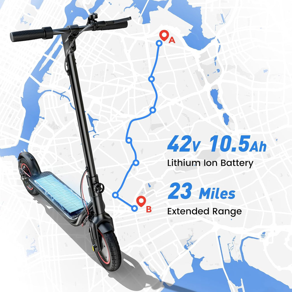 Electric Scooter, 28/22 Miles Range, 28/23 MPH Speed, 10' Tire, 1000/500W Powerful Motor, Disc Brake & Smart APP, with Lights, Portable Foldable Commuting Electric Scooter for Adults and Teens