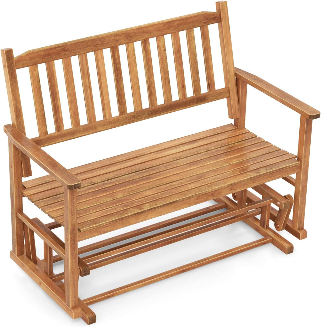 Giantex Outdoor Glider, Patio Glider Bench with Safe Gliding, Slatted Seat & Backrest, 2-Person Loveseat, Glider Rocking Chair, Outside Swing Chair for Garden Yard Lawn Porch Patio Rocker, Natural
