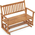 Giantex Outdoor Glider, Patio Glider Bench with Safe Gliding, Slatted Seat & Backrest, 2-Person Loveseat, Glider Rocking Chair, Outside Swing Chair for Garden Yard Lawn Porch Patio Rocker, Natural