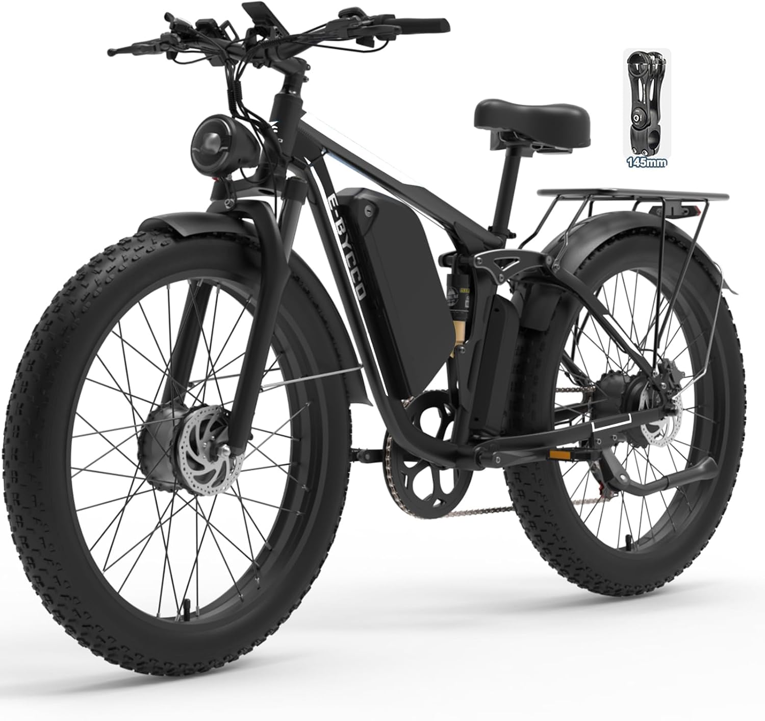 6000W Peak Electric Bike for Adults, 52V 32AH Dual Motor E-Bike, Up to 90Mile & 45 M P H All-Terrain Fat Tires Full Suspension 24/26 Inch Electric Bicycles Hydraulic Disc Brake for Road UL2849 by SGS