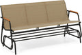Giantex Patio Glider, 3-Person Swing Gliding Loveseat with Curved Teak Armrests, Fabric Seat, Metal Frame, Load 990lbs, Outdoor Rocking Chair for Porch, Yard, Poolside (29'x66.5'x33')