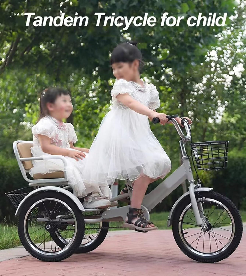 3 Wheels Bicycle,Rickshaw Tricycle with Pedals,Tandem Trike with Back seat,seat with Belt and armrest,Front and Rear Wheel Brakes,Outdoor Cruiser Bike,Pneumatic tire Spoke Wheels
