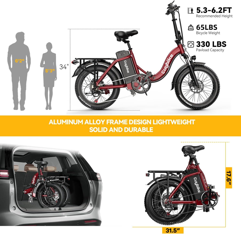 1000W Folding Electric Bike,48V 20AH Removable Battery E Bike,80 Miles Max Range Electric Bike for Adults,20' Fat Tire Foldable ebike,Adult Electric Bicycle for Commute Beach Snow