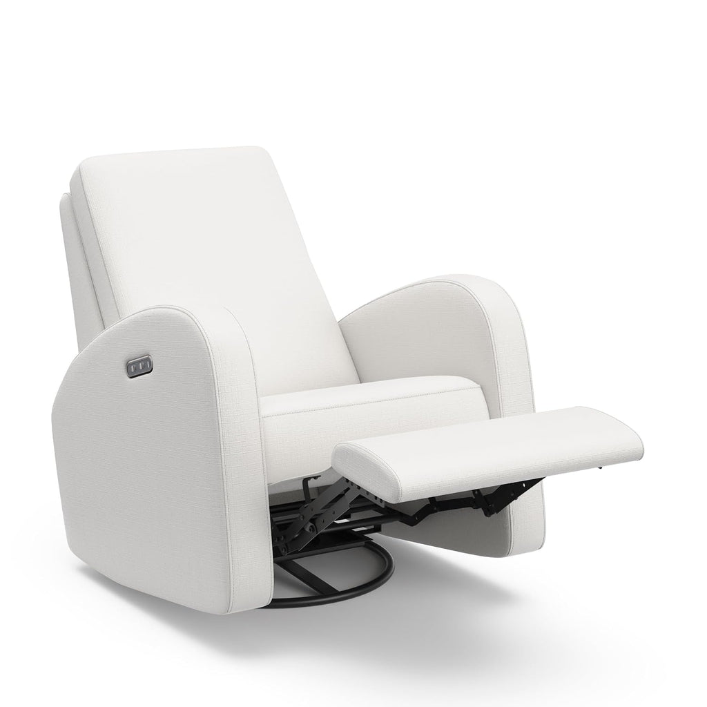 Storkcraft Santa Monica Power Recliner Swivel Glider (Ivory Basketweave) – Effortless Electronic Power Recline, USB-A & USB-C Charger