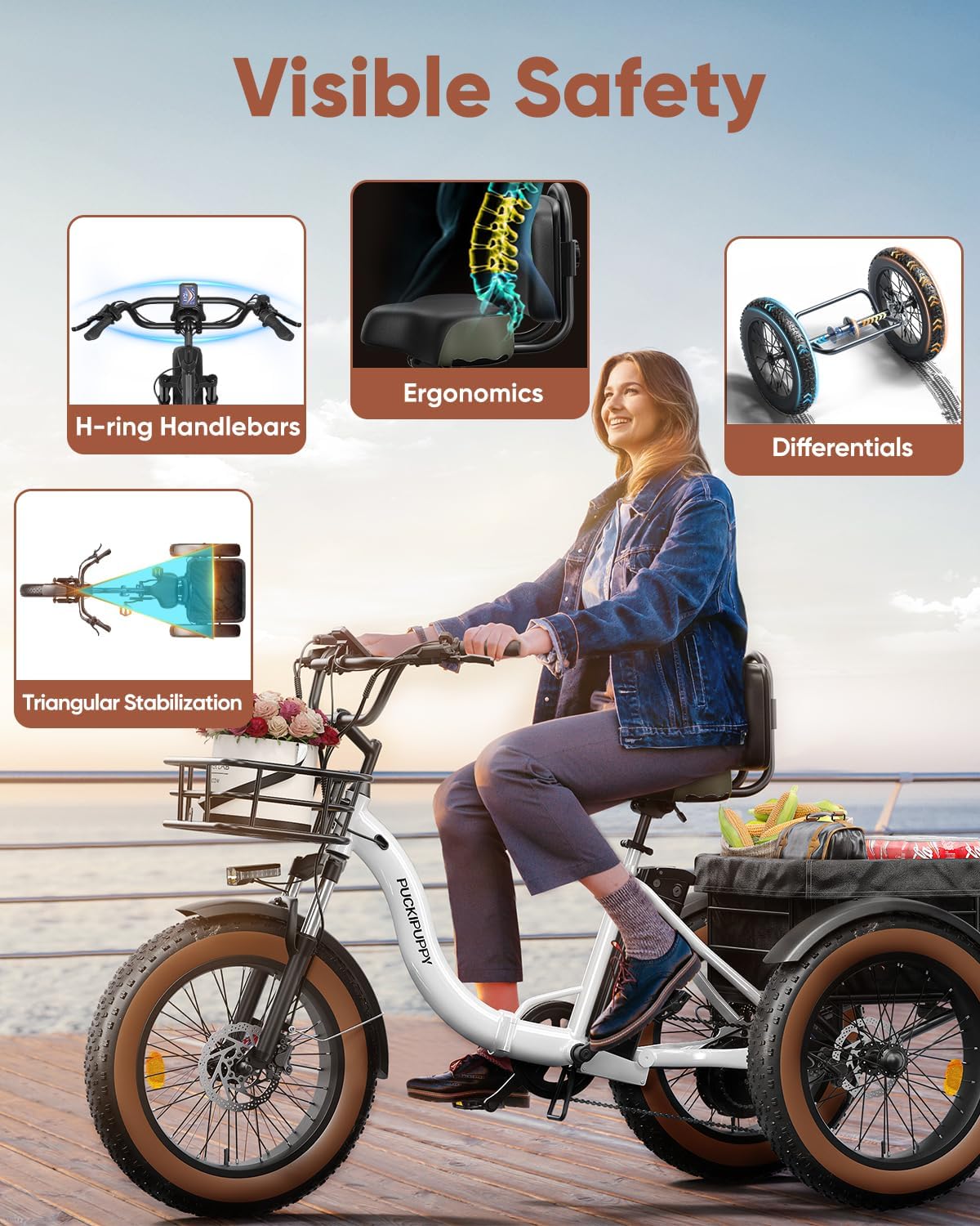 Electric Tricycle for Adults, 20' Fat Tire 3 Wheel Electric Trike with 960W Rear Motor, 25MPH Cargo Tricycle with 2 Basket, Differential for Safety, 48V 648Wh Removable Battery Ebike 55Miles Range