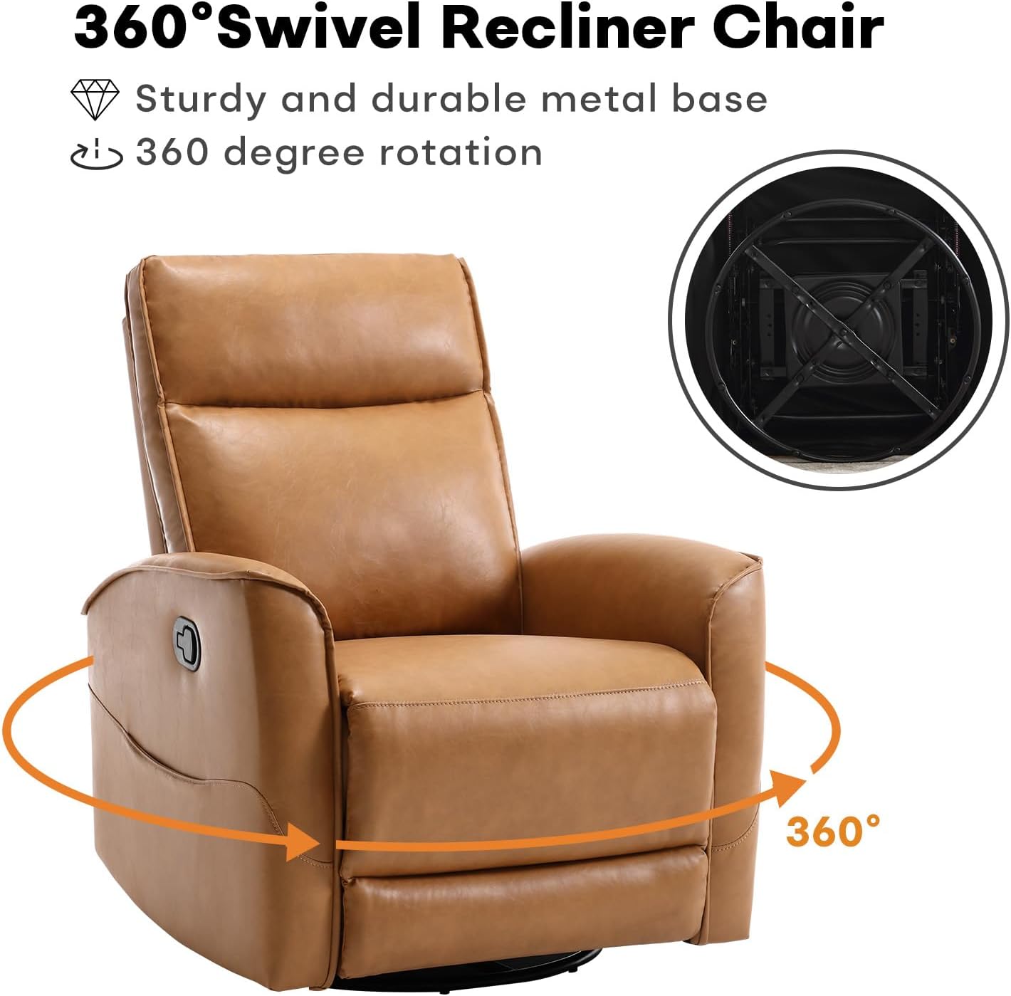 HAOMARKETS Swivel Rocker Recliner Chair, Manual Faux Leather Glider Rocking Recliners for Adults, 360° Swivel Nursery Reclining Sofa with Storage Pocket