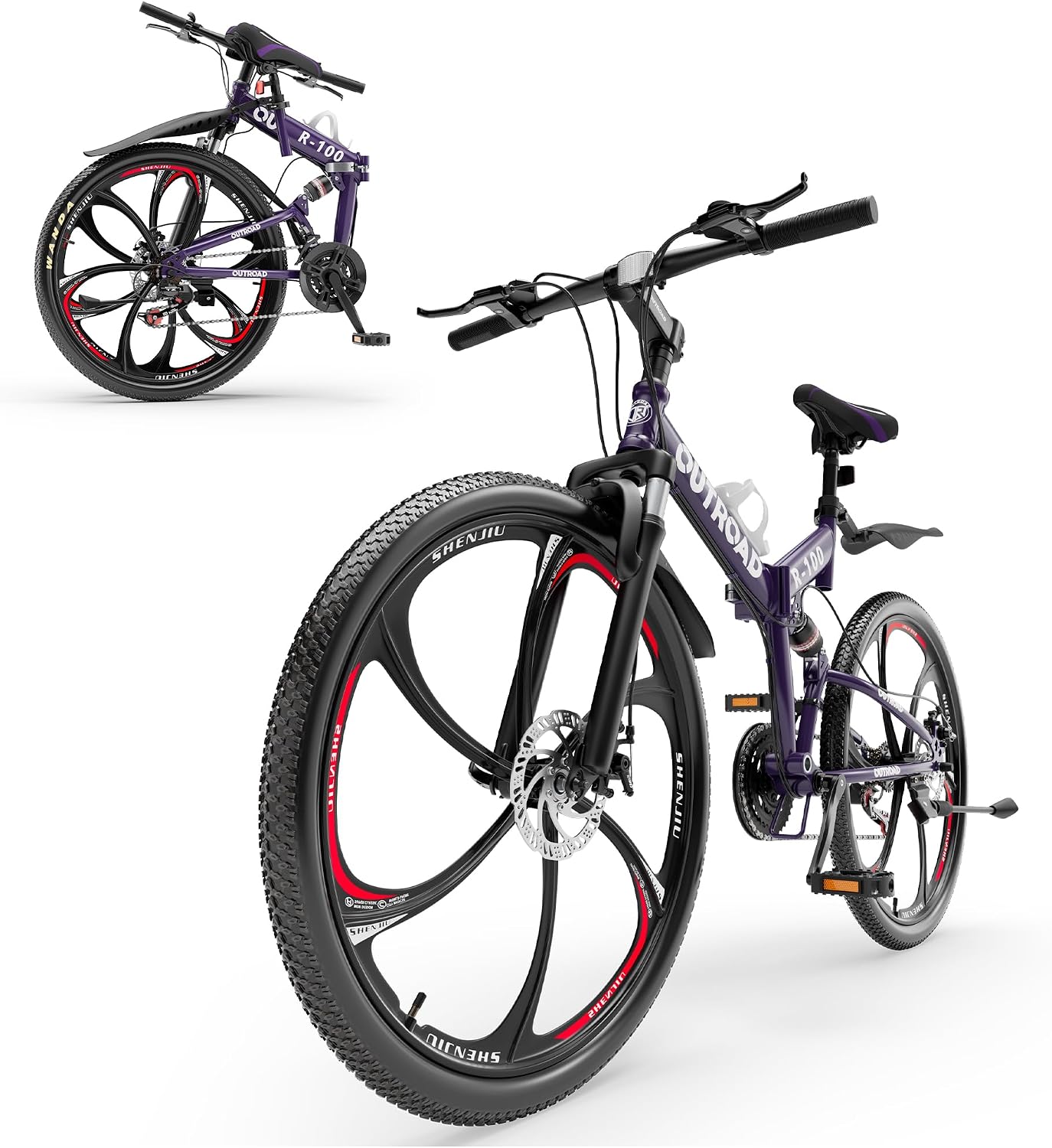 26 ich Folding Mountain Bike, 21 Speed High Carbon Steel Mountain Bike for Adults with 26 Inches Durable Tires, Front Suspension Folding Bicycle for Women and Man | 26 ich, High Carbon Steel, Durable Tires, Front Suspension, Folding Bicycle