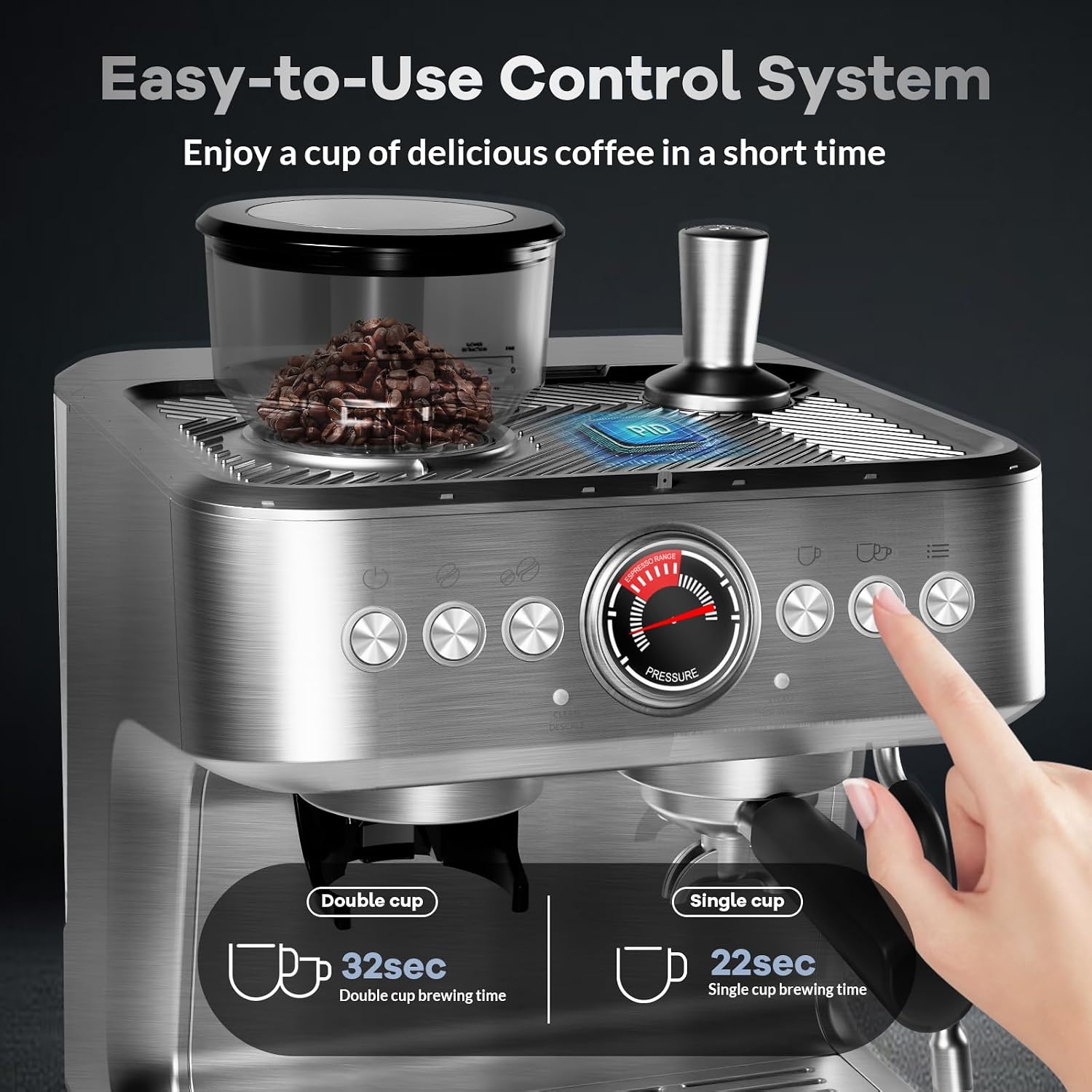 GarveeHome Espresso Coffee Machine, 20 Bar Professional Coffee Maker with Grinder and Milk Frother Steam Wand, 2.8 L Water Tank, 15 Grinding Setting Espresso Cappuccino/Latte Machine for Home