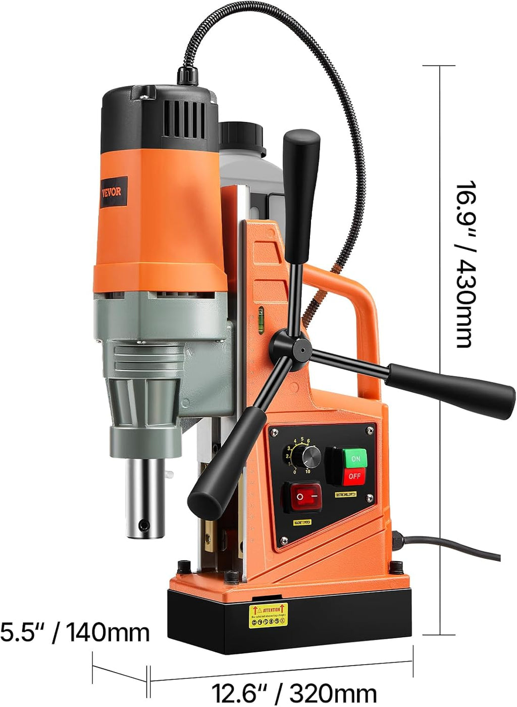 VEVOR Mag Drill Press, 1550W 2' Boring Diameter, 2922lbf Power Magnetic Drill, 500 PRM, 10-Speed, Electric Drilling Machine for Metal Surface, Industrial and Home Improvement