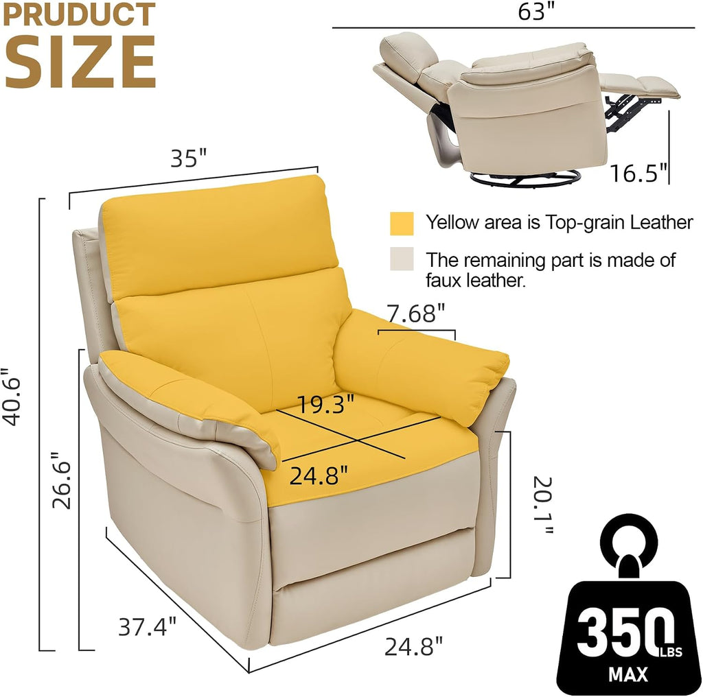 AIRSKY Swivel Rocker Recliner Oversized,Top-Grain Leather Recliner,Lazy Boy Recliner Chair,Single Sofa for Living Room Nursery,Glider Rocking Chair for Reading,Bedroom,Beige,R1 PRO