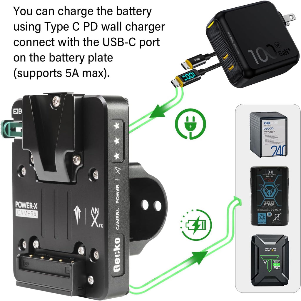 V-Mount Battery Plate for Tilta Ring Grip, Hot Swap Power Module Compatible with Tilta Ring Grip Power System, Support Tilta Ring V Mount Accessory & Basic Ring Grip Accessories for Camera Rig