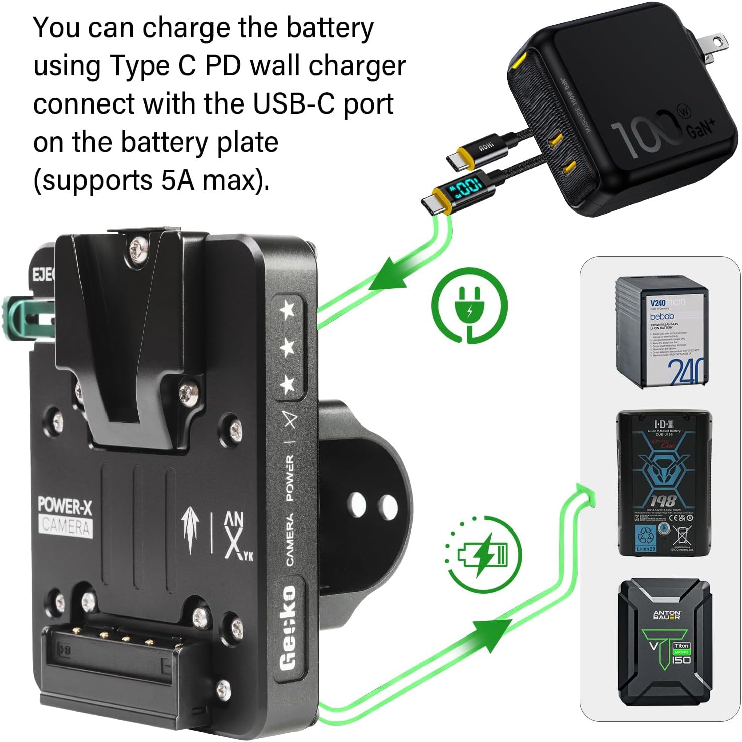 V-Mount Battery Plate for Tilta Ring Grip, Hot Swap Power Module Compatible with Tilta Ring Grip Power System, Support Tilta Ring V Mount Accessory & Basic Ring Grip Accessories for Camera Rig