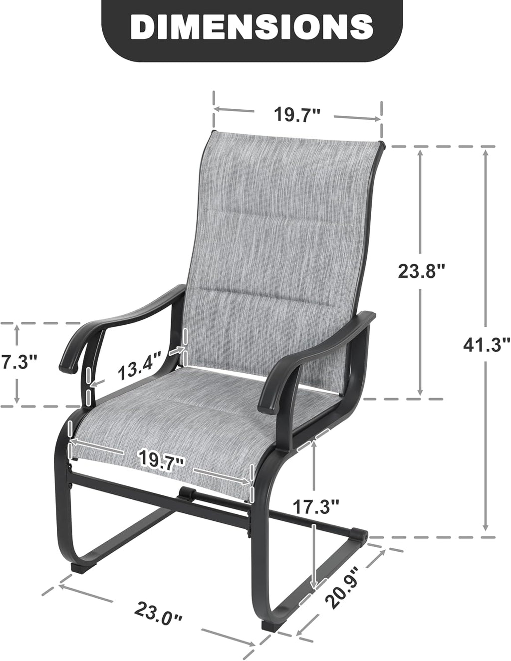 NUU GARDEN Patio Dining Chairs Set of 2, All Weather Outdoor Padded Textilene Patio Chairs, Breathable Spring Motion Textile High Back Outdoor Dining Chairs for Backyard, Lawn, Deck, Grey
