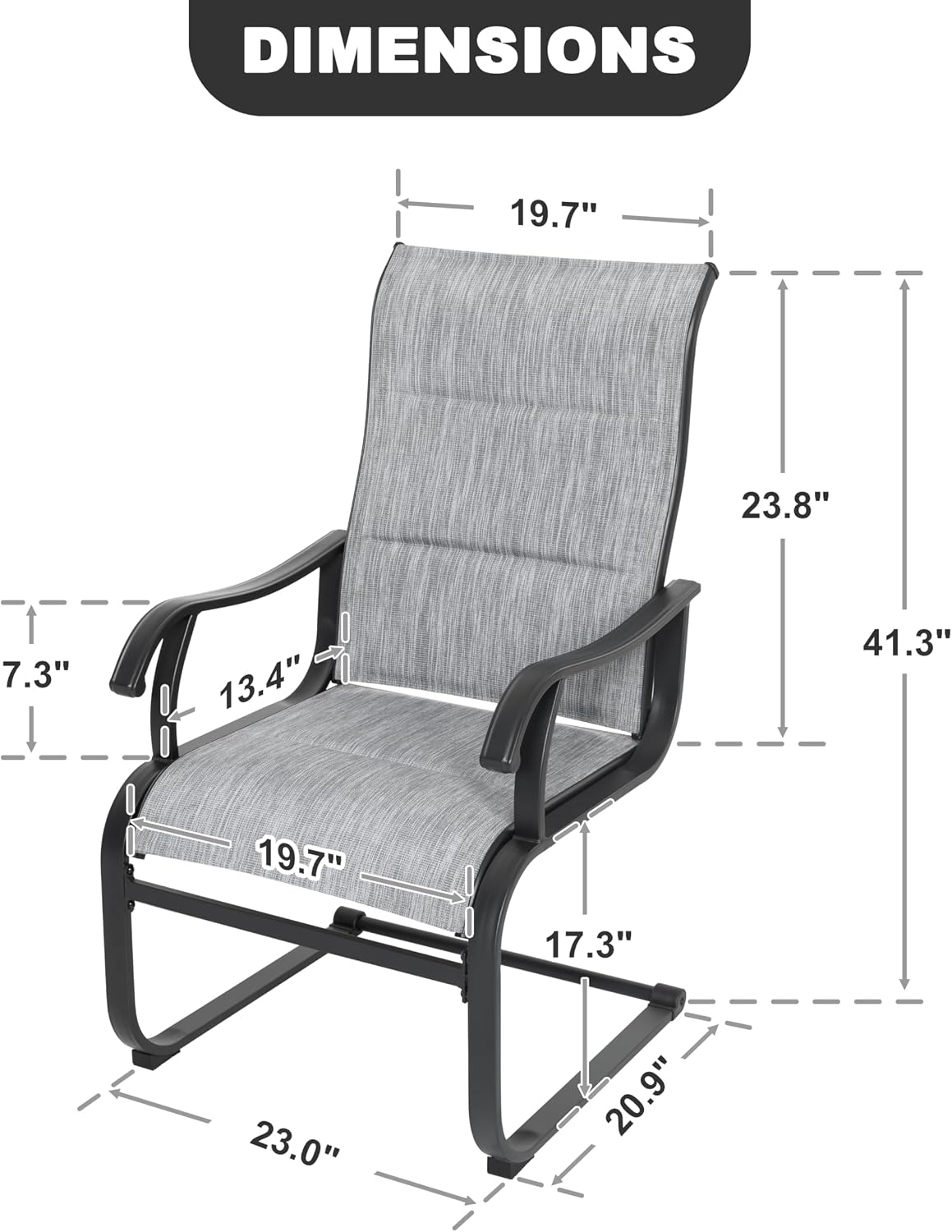 NUU GARDEN Patio Dining Chairs Set of 2, All Weather Outdoor Padded Textilene Patio Chairs, Breathable Spring Motion Textile High Back Outdoor Dining Chairs for Backyard, Lawn, Deck, Grey