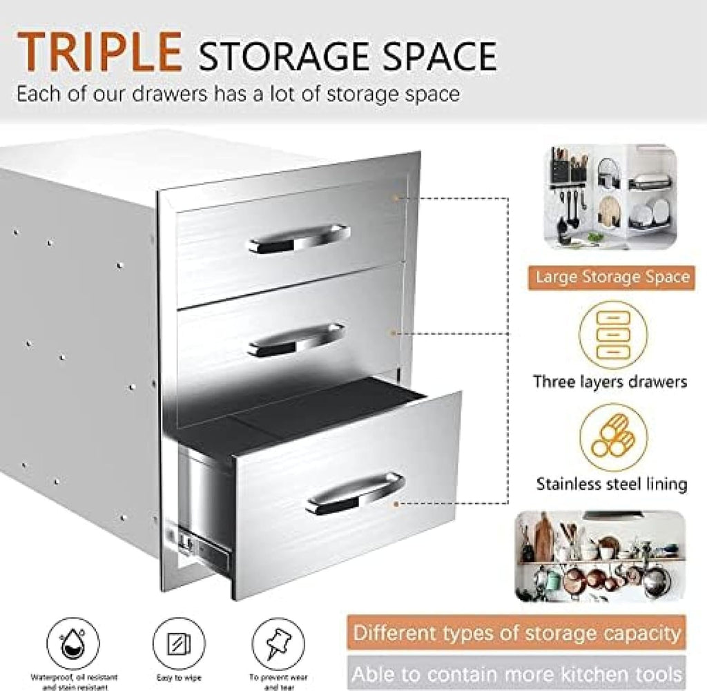 Stainless Steel Double Drawers for Outdoor Kitchen Grilling Station - 18Wx23Dx21H