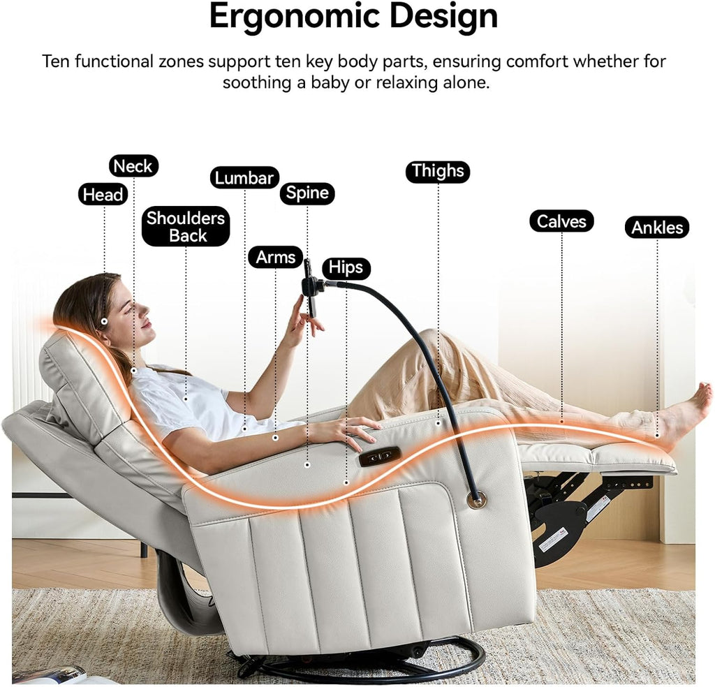 AIRSKY Power Recliner Chair with Power Headrest, Oversized Rocking Chair Nursery,Recliner Chair Swivel, Nursery Rocking Chairs, Lazy Boy Recliner Chair, Gray White,P2