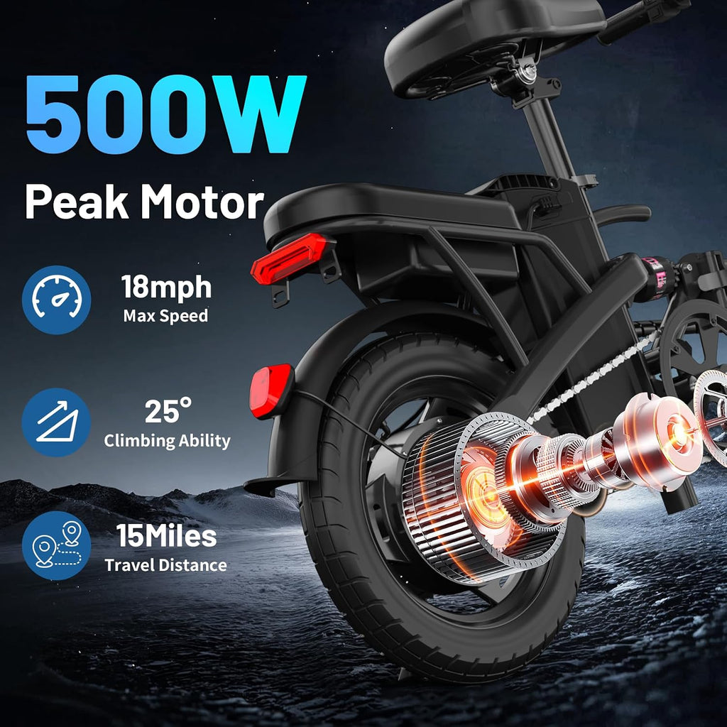 REOCRO Folding Electric Bike for Adults and Teens, 14' Mini E-Bike with 500W Motor, Foldable Ebike with 48V Removable Battery UL 2849 Certified, Commuter Electric Bicycle with 25-30 Miles PAS Range