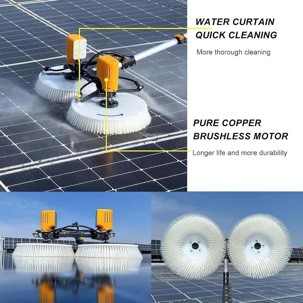 7.5M Water Supply Pole Kit, Outdoor Window Roof Glass Cleaner Tool with Telescopic Pole, Electric Rotary Cleaning Brush, Double Head Solar Panel Cleaning Equipment (Rechargeable)