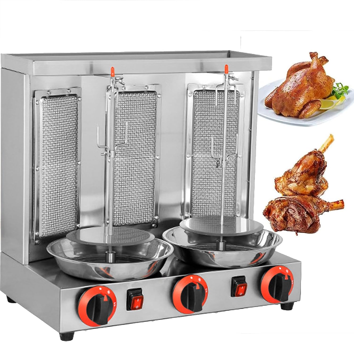 Electric Kebab Grill Vertical Broiler Gyro Meat Rotisserie with Burners, Temperature Adjustment 50-350℃, Ideal for Commercial and Home Use(Silver-L)