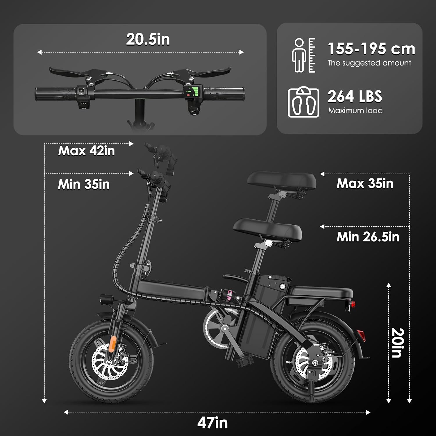 REOCRO Folding Electric Bike for Adults and Teens, 14' Mini E-Bike with 500W Motor, Foldable Ebike with 48V Removable Battery UL 2849 Certified, Commuter Electric Bicycle with 25-30 Miles PAS Range