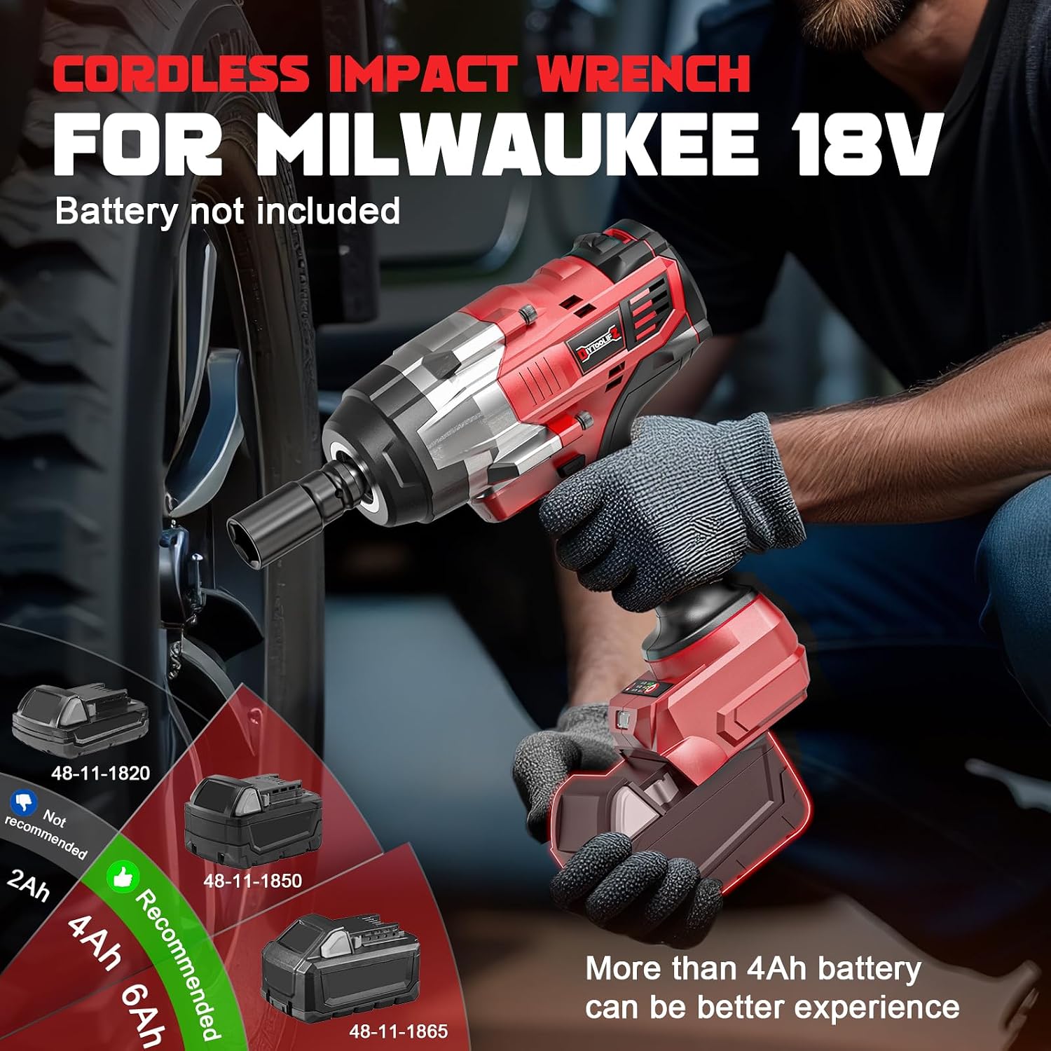 DIYtoolifz Cordless Impact Wrench 1/2 inch Compatible with Milwaukee 18v Battery, 1700 Ft-lbs High Torque Impact Driver, Electric Impact Gun with 4 Modes & LED Light for Car, Truck, Mower(Bare Tool)